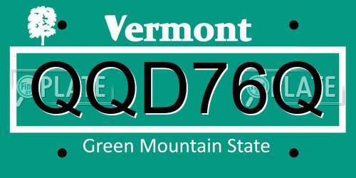 QQD76Q Vermont License Plate