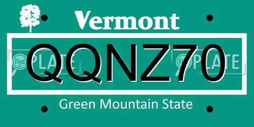 QQNZ70 Vermont License Plate