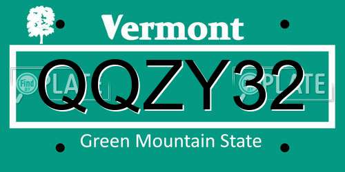 QQZY32 Vermont License Plate