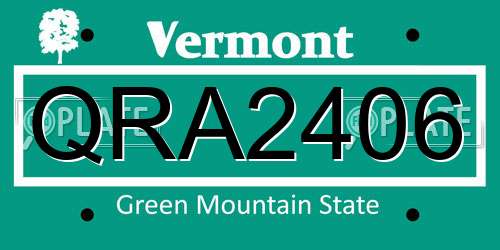 QRA2406 Vermont License Plate