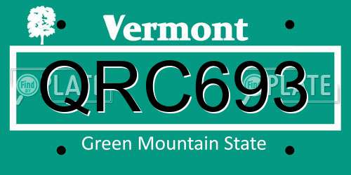QRC693 Vermont License Plate