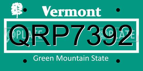 QRP7392 Vermont License Plate