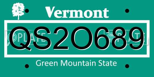 QS2O689 Vermont License Plate