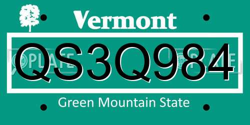 QS3Q984 Vermont License Plate