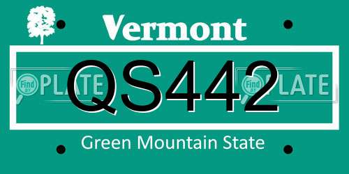 QS442 Vermont License Plate
