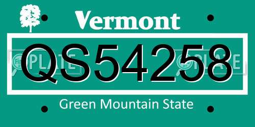 QS54258 Vermont License Plate