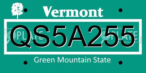 QS5A255 Vermont License Plate