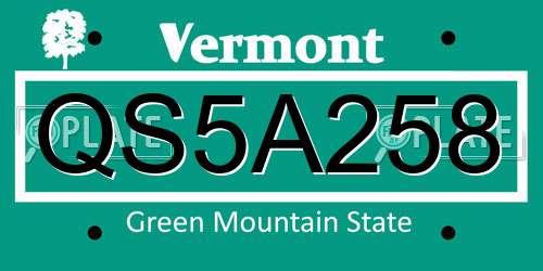 QS5A258 Vermont License Plate