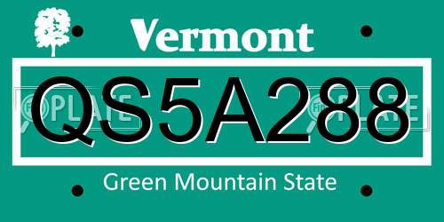 QS5A288 Vermont License Plate