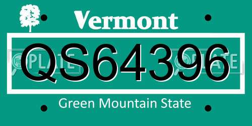 QS64396 Vermont License Plate