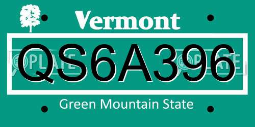 QS6A396 Vermont License Plate