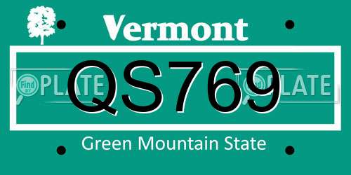 QS769 Vermont License Plate