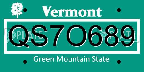 QS7O689 Vermont License Plate