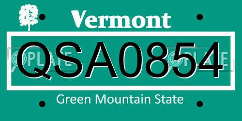 QSA0854 Vermont License Plate