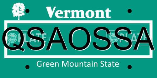 QSAOSSA Vermont License Plate