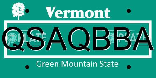 QSAQBBA Vermont License Plate