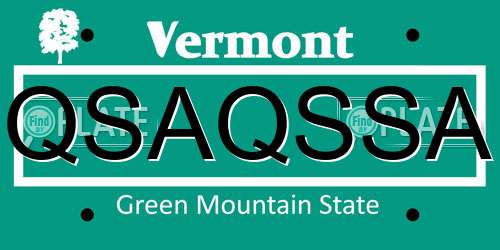 QSAQSSA Vermont License Plate