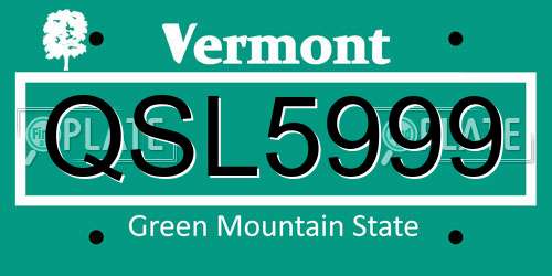 QSL5999 Vermont License Plate