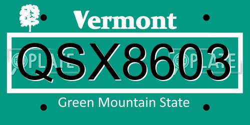 QSX8603 Vermont License Plate
