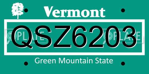 QSZ6203 Vermont License Plate