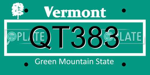 QT383 Vermont License Plate