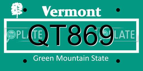 QT869 Vermont License Plate