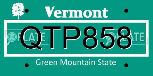 QTP858 Vermont License Plate