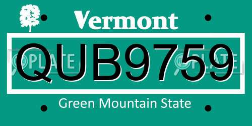 QUB9759 Vermont License Plate