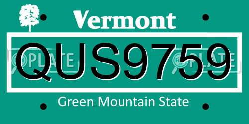 QUS9759 Vermont License Plate