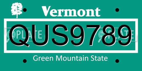 QUS9789 Vermont License Plate