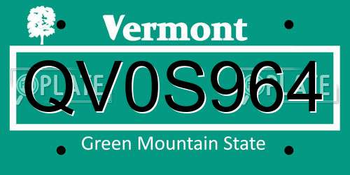 QV0S964 Vermont License Plate