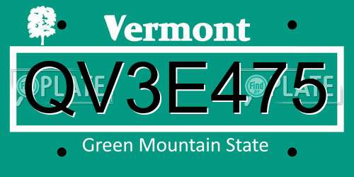 QV3E475 Vermont License Plate