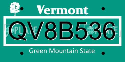 QV8B536 Vermont License Plate