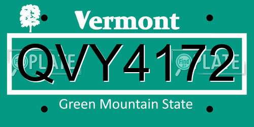 QVY4172 Vermont License Plate
