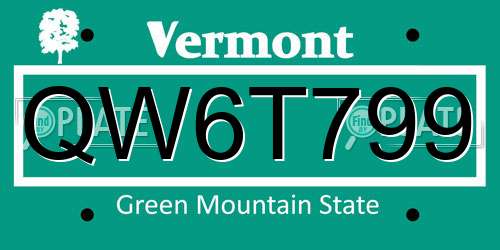 QW6T799 Vermont License Plate