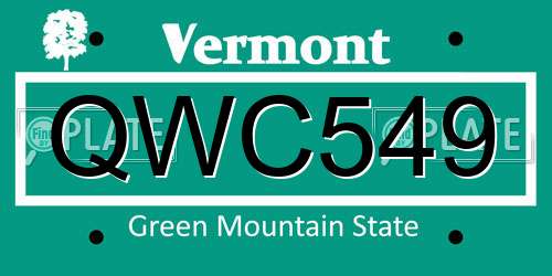 QWC549 Vermont License Plate