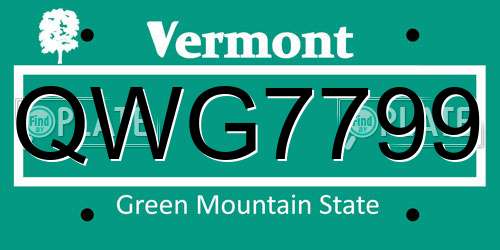QWG7799 Vermont License Plate