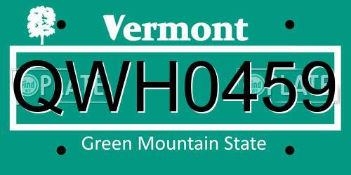 QWH0459 Vermont License Plate