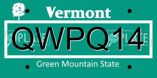 QWPQ14 Vermont License Plate