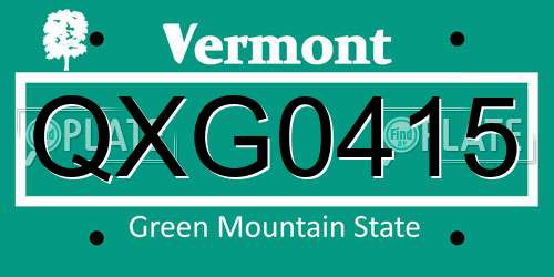 QXG0415 Vermont License Plate