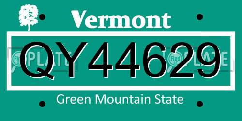 QY44629 Vermont License Plate