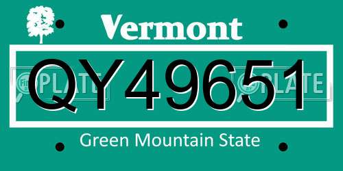 QY49651 Vermont License Plate