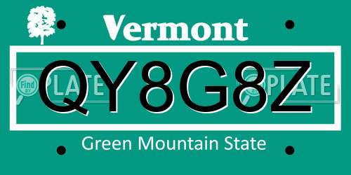 QY8G8Z Vermont License Plate