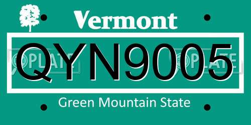 QYN9005 Vermont License Plate