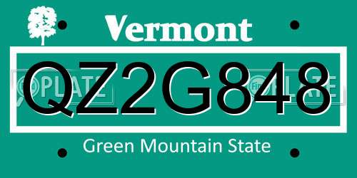 QZ2G848 Vermont License Plate