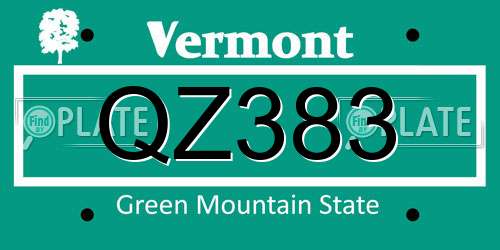 QZ383 Vermont License Plate