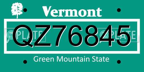 QZ76845 Vermont License Plate