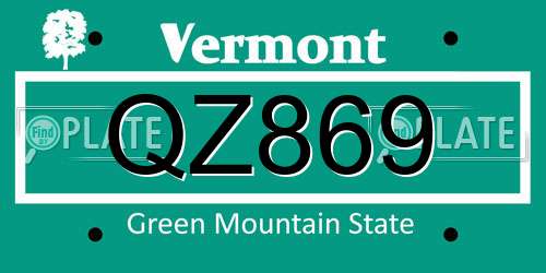 QZ869 Vermont License Plate