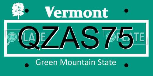 QZAS75 Vermont License Plate