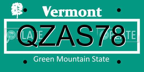 QZAS78 Vermont License Plate